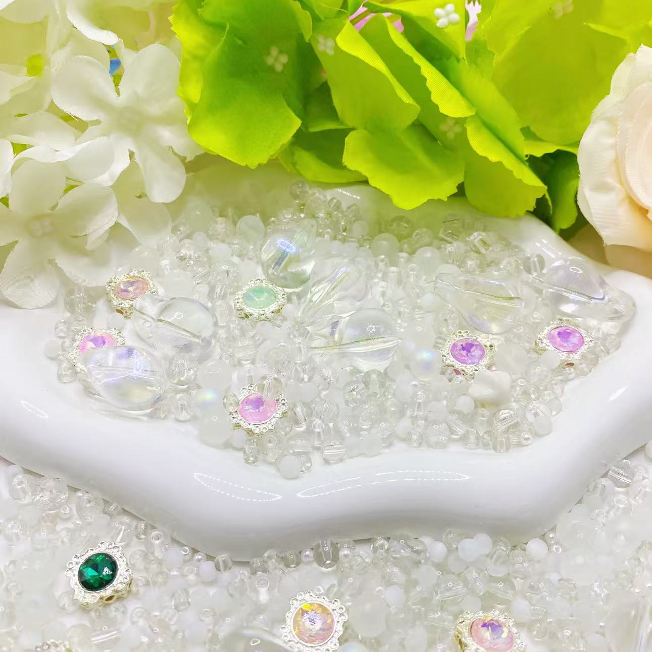 【Q424】雪華 キャツアイ*色チェーン*高級ガラス*多通チャーム