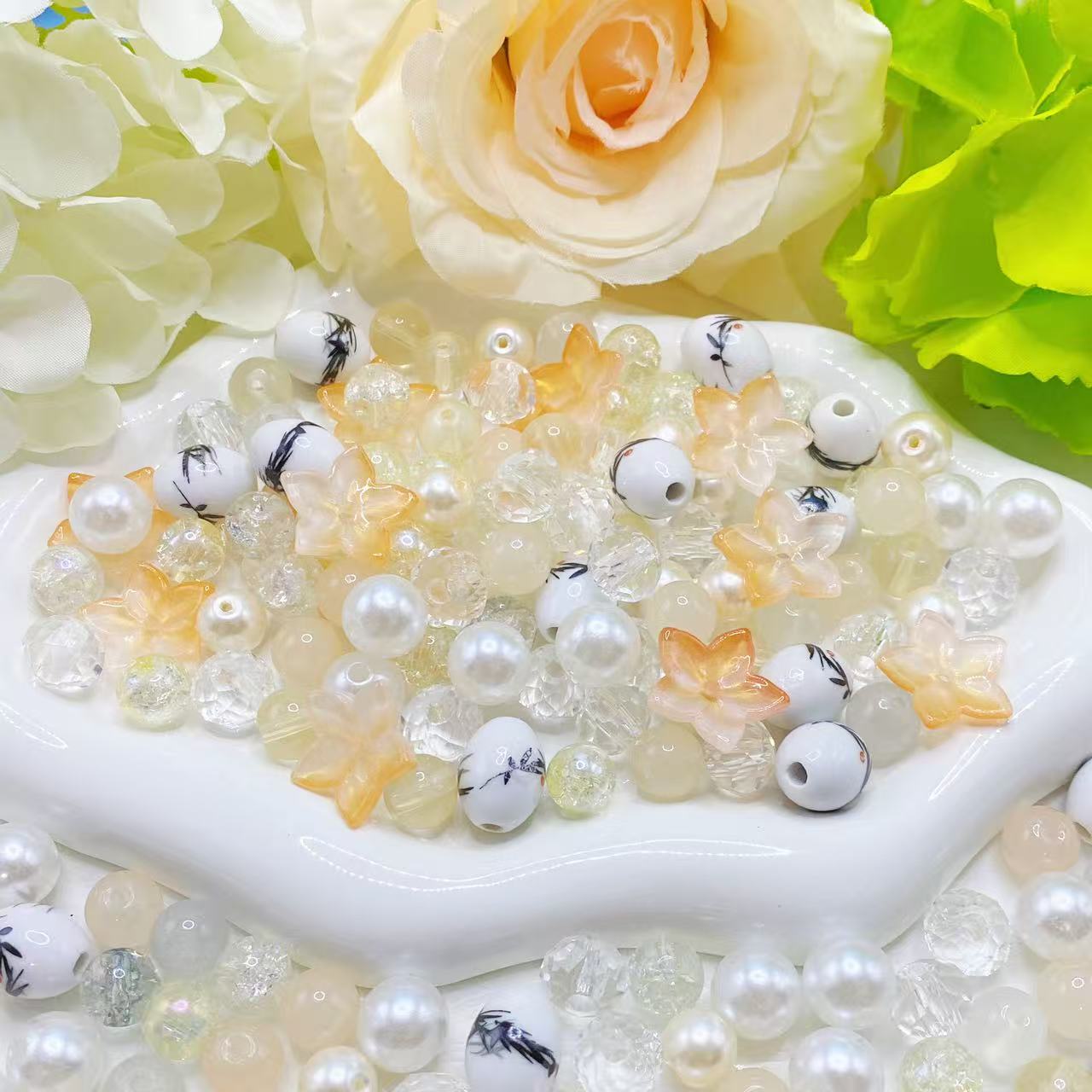 【Q319】サンセットシェル 陶磁器*花*高級キラキラ*瑠璃