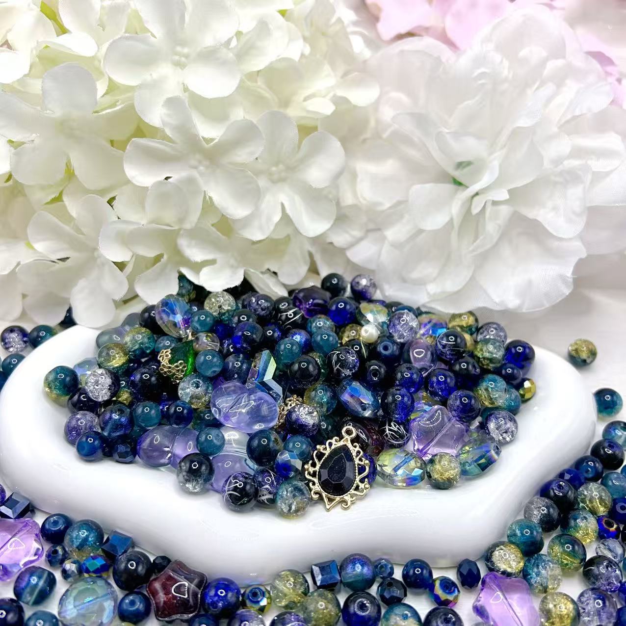 【Q800】ナイトオーシャン 高級キラキラ*高級ガラスチャーム*瑠璃