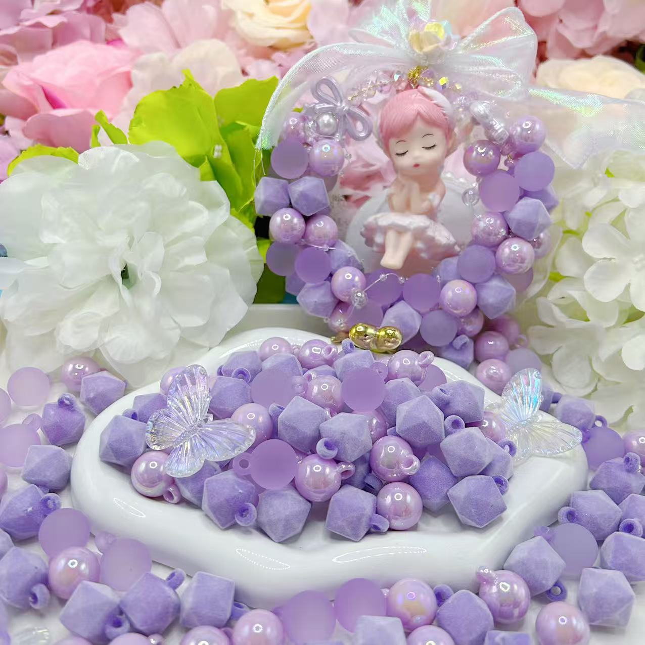 【Q687】ミルクパープル リース用ビーズ