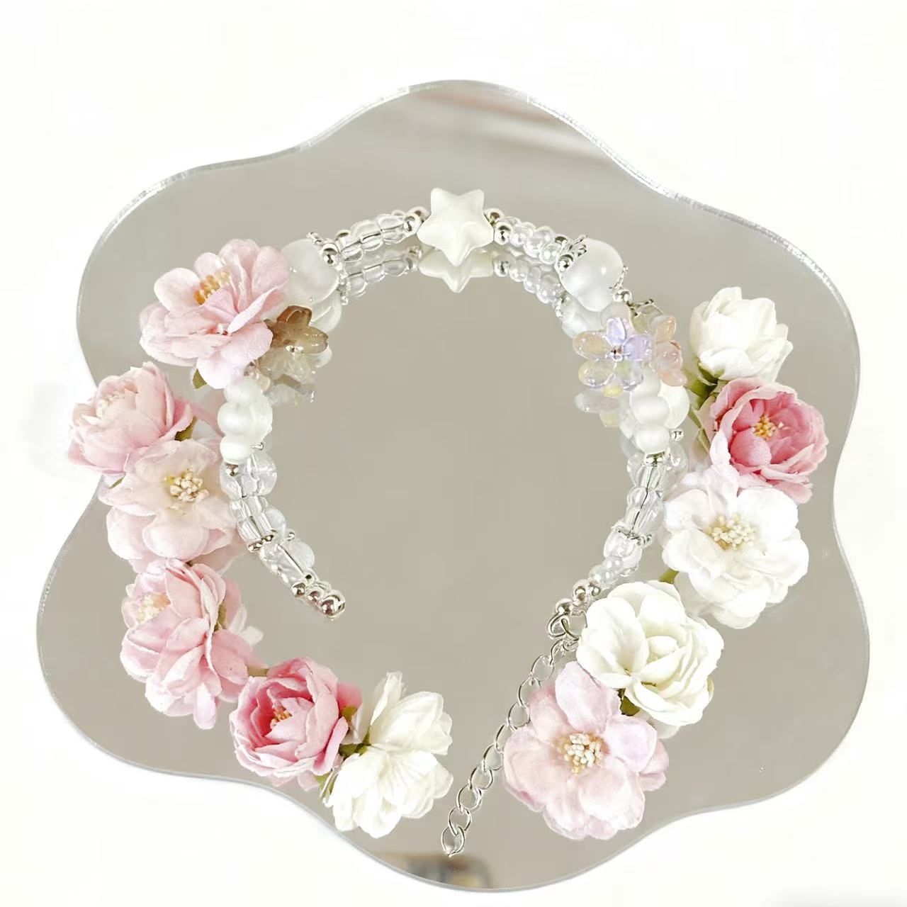 【Q424】雪華 　キャツアイ*色チェーン*高級ガラス*多通チャーム