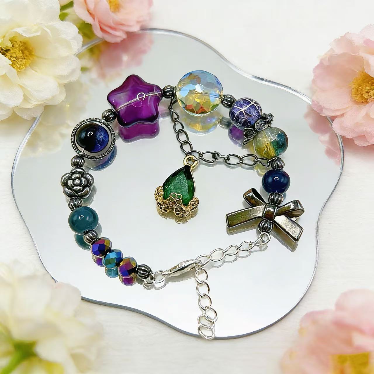 【Q800】ナイトオーシャン 高級キラキラ*高級ガラスチャーム*瑠璃