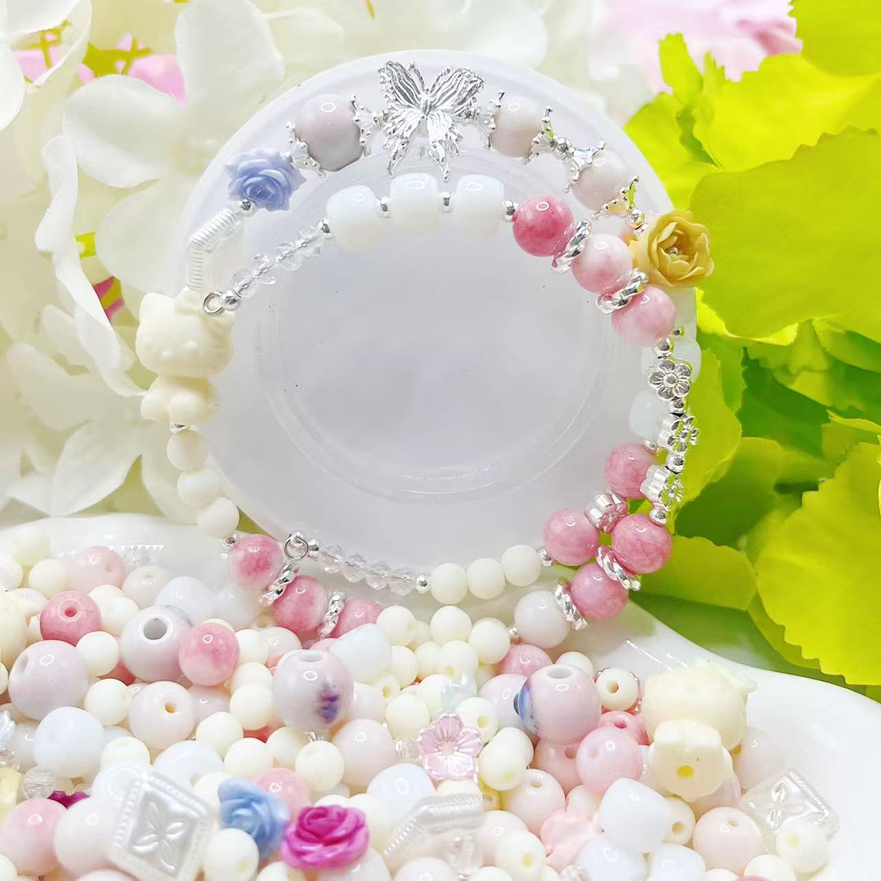 【Q180】キャンディークラウド 花*陶磁器*高級アクリル*高級キラキラ*瑠璃