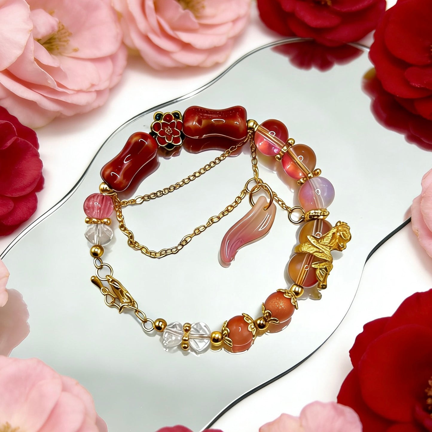 【Q1022】花幼い　陶磁器*キラキラ＊瑠璃