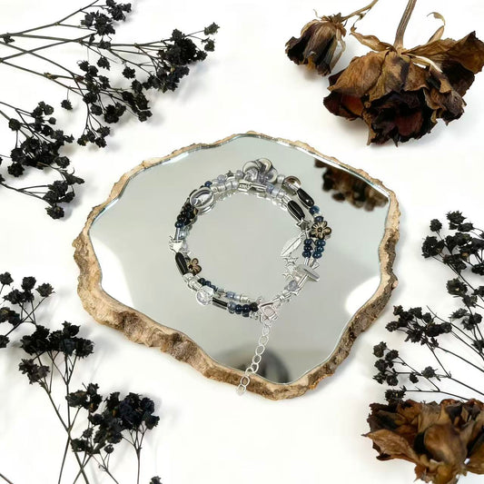 【Q471】旋律 石さざれ石*火山岩*陶磁器*高級ガラス*蝶々チャーム*高級アクリル