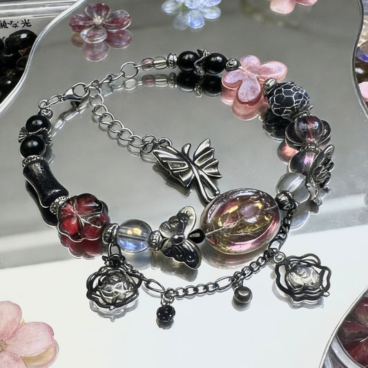 【Q773】神秘な光　 高級ストーン*高級ガラスチャーム*瑠璃