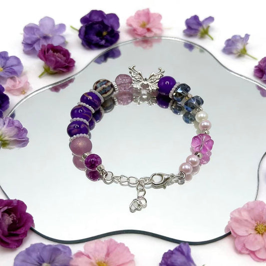 【Q791】ライラックブルーム 陶磁器*花*チャーム*チビビーズ*瑠璃