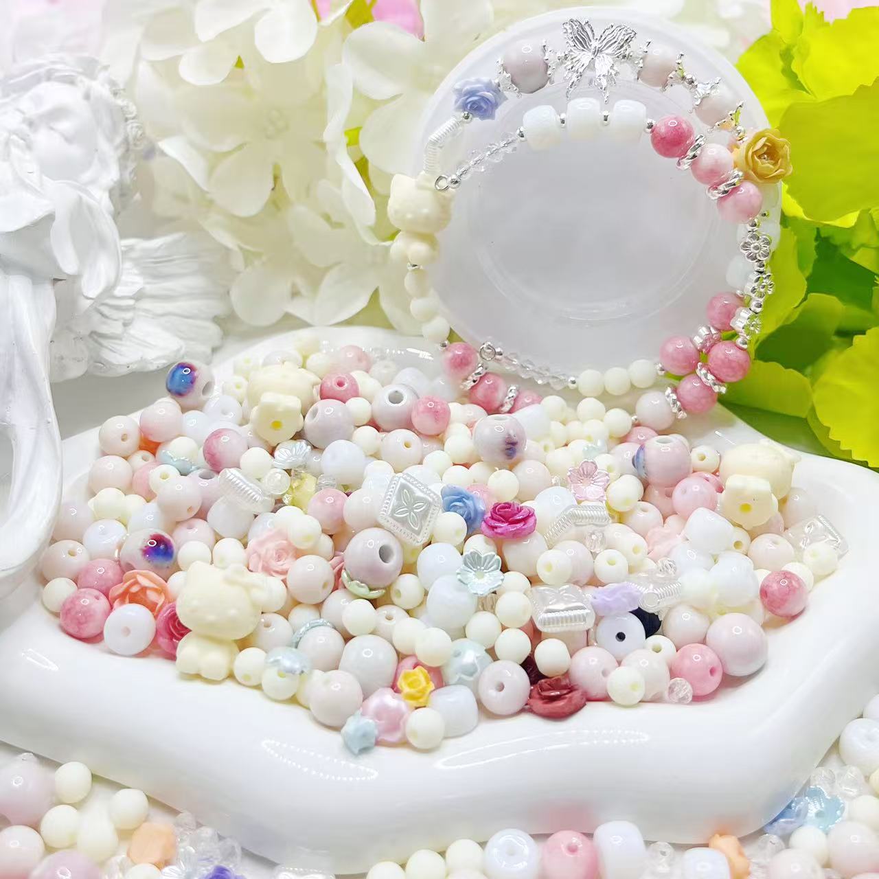 【Q180】キャンディークラウド 花*陶磁器*高級アクリル*高級キラキラ*瑠璃