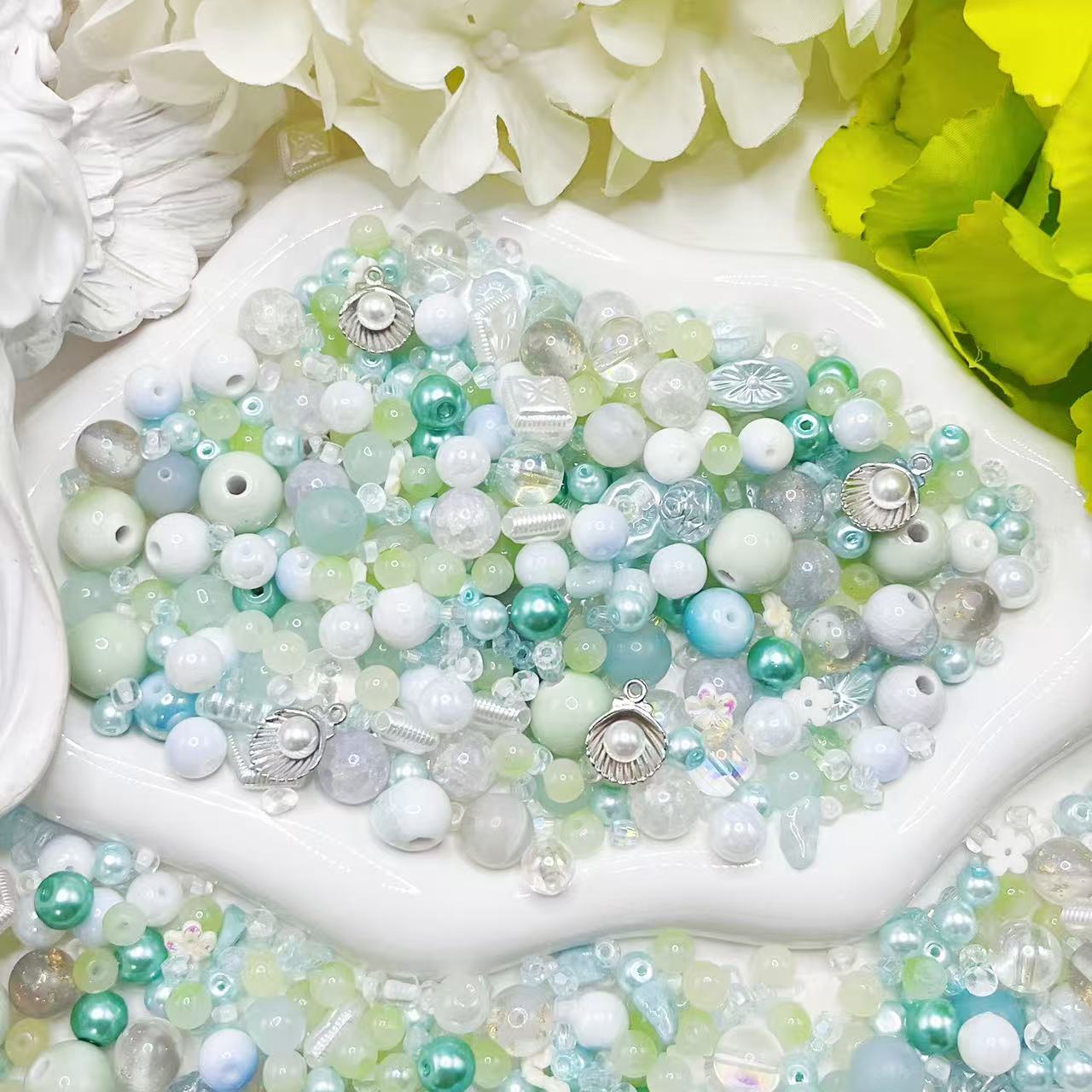 【Q179】シャーベットメロン *樹脂*花*色チェーンビーズ*高級キラキラ*高級アクリル*瑠璃