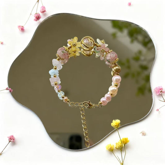【Q311】こころのボタン モルガナイトさざれ石*花*高級キラキラ*瑠璃