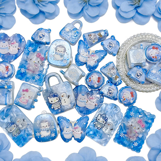 【Q909】雪だるまkitty　絹糸模様浮き彫り　